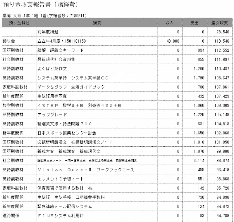 預り金収支報告書